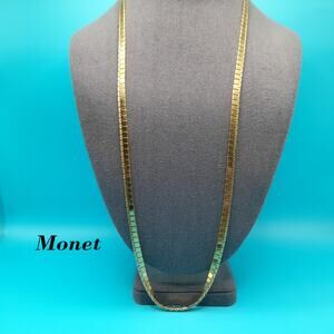 Vintage Signed Monet Gold Plated Box Chain Necklace, 28 Inches, Classic Style
